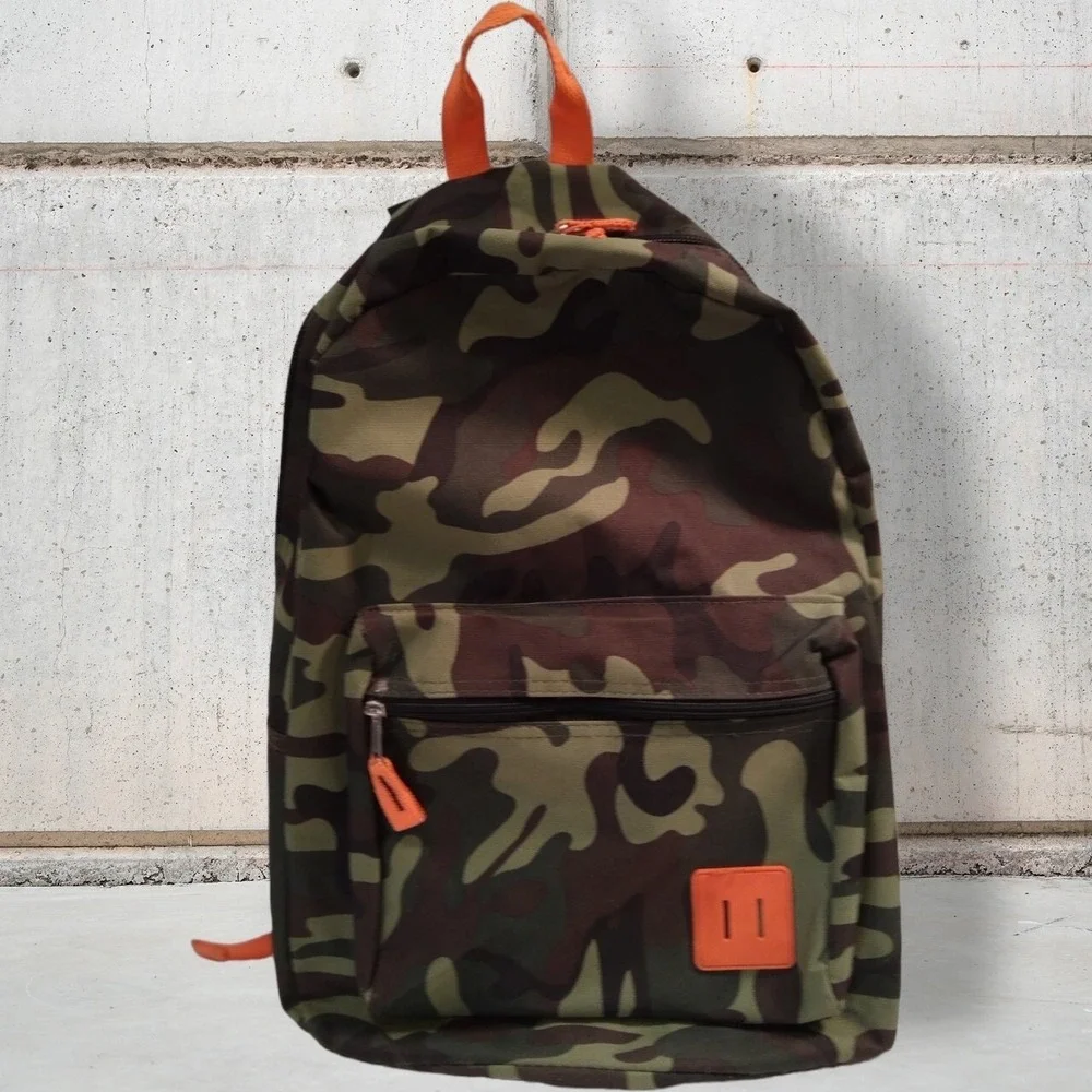 Camouflage Orange Trim Backpack/ Laptop Bag Unisex Medium Bag RN#‎ 93551